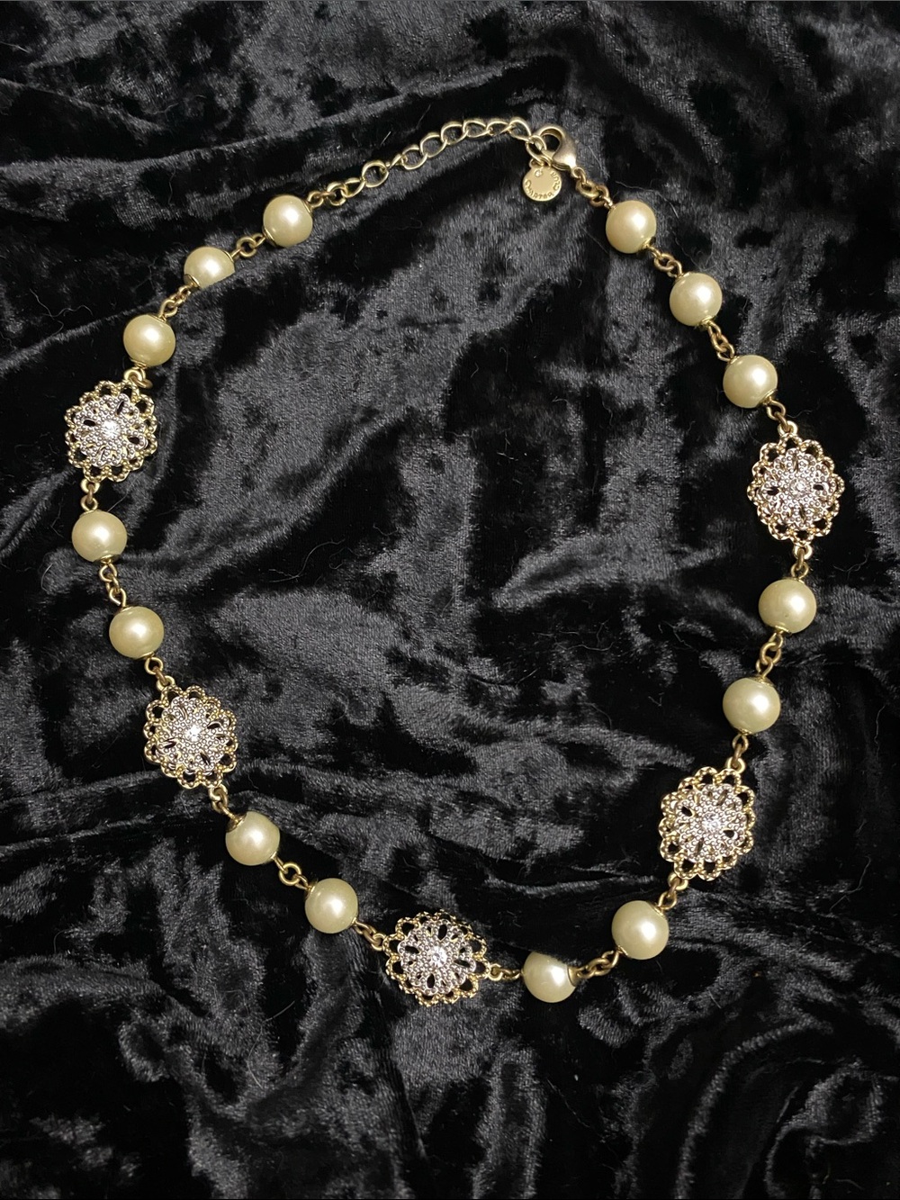 Vintage Charter Club Pearl and Crystal Floral Necklace